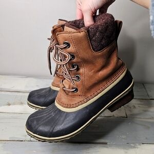 Sorel | Slimpack Lace Up II Leather Insulated Winter Duck Boots Burro Brown